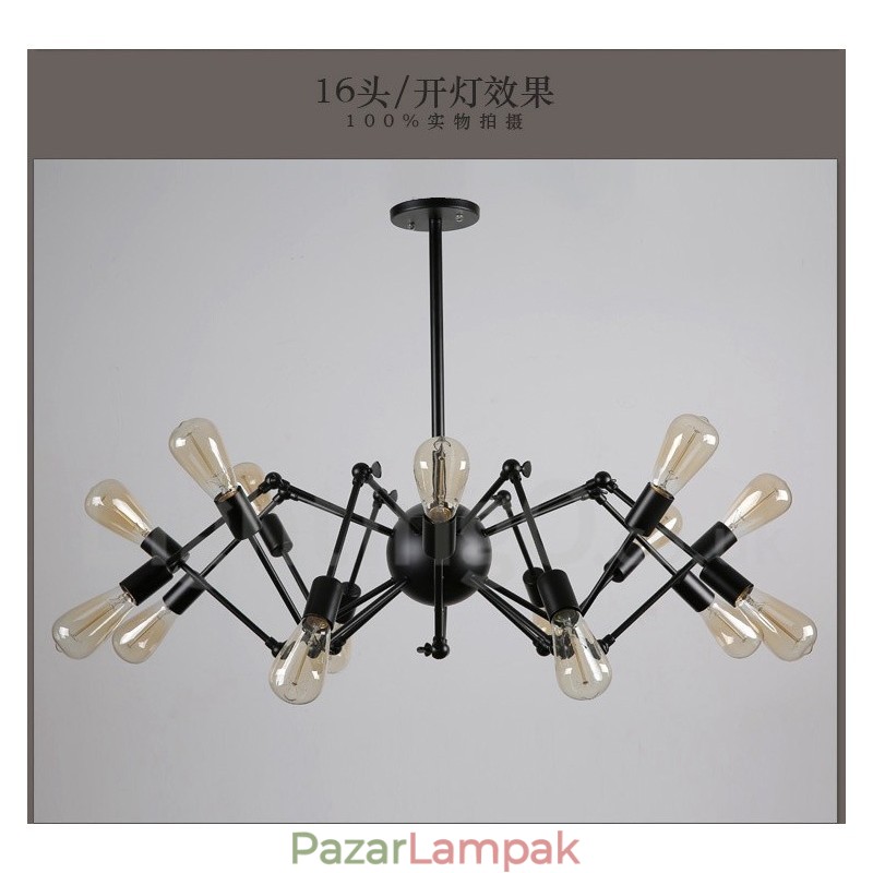 Fekete Retro Vintage Metal 8 Light egyszintű csillár lámpa