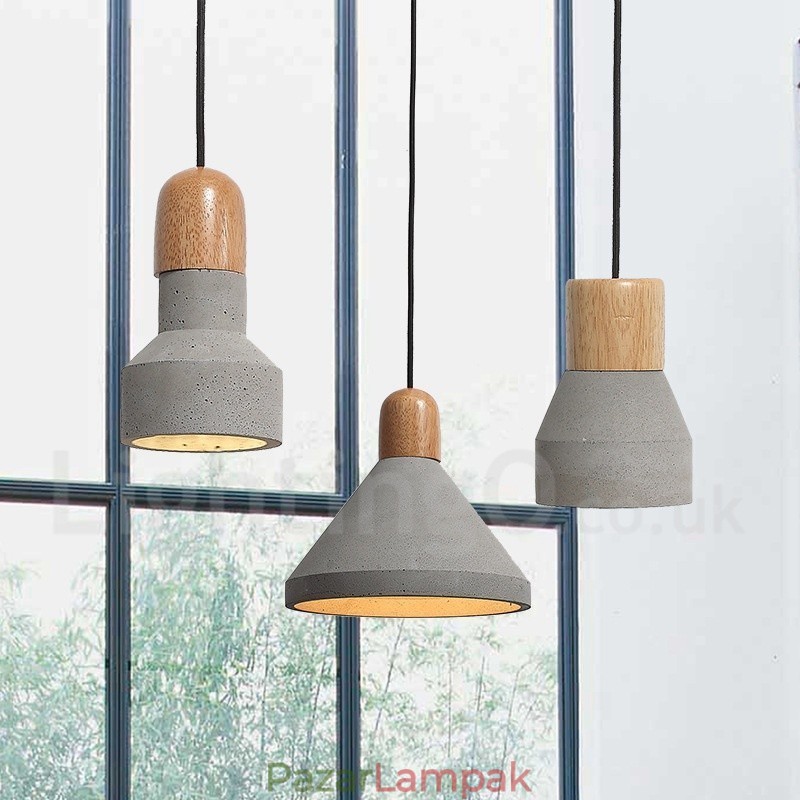 Single Light Modern, kortárs, fából készült, beton függőlámpa