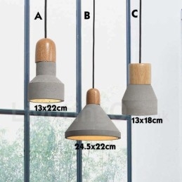 Single Light Modern, kortárs, fából készült, beton függőlámpa