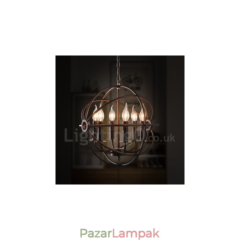 6 Light Metal Globe Vintage függőlámpa
