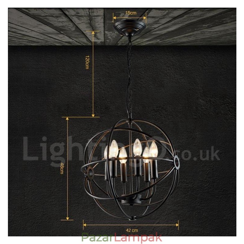 6 Light Metal Globe Vintage függőlámpa