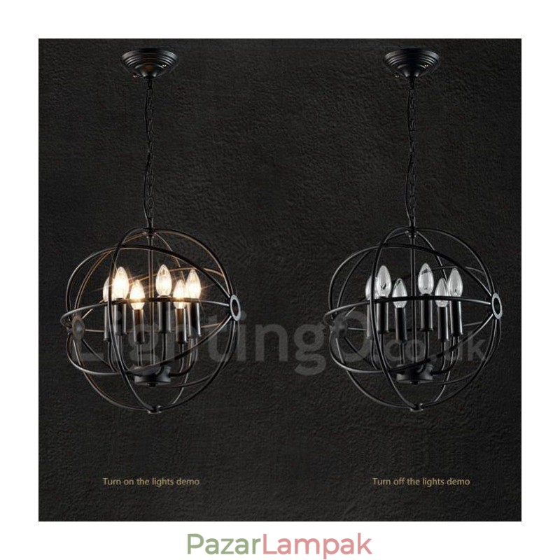 6 Light Metal Globe Vintage függőlámpa