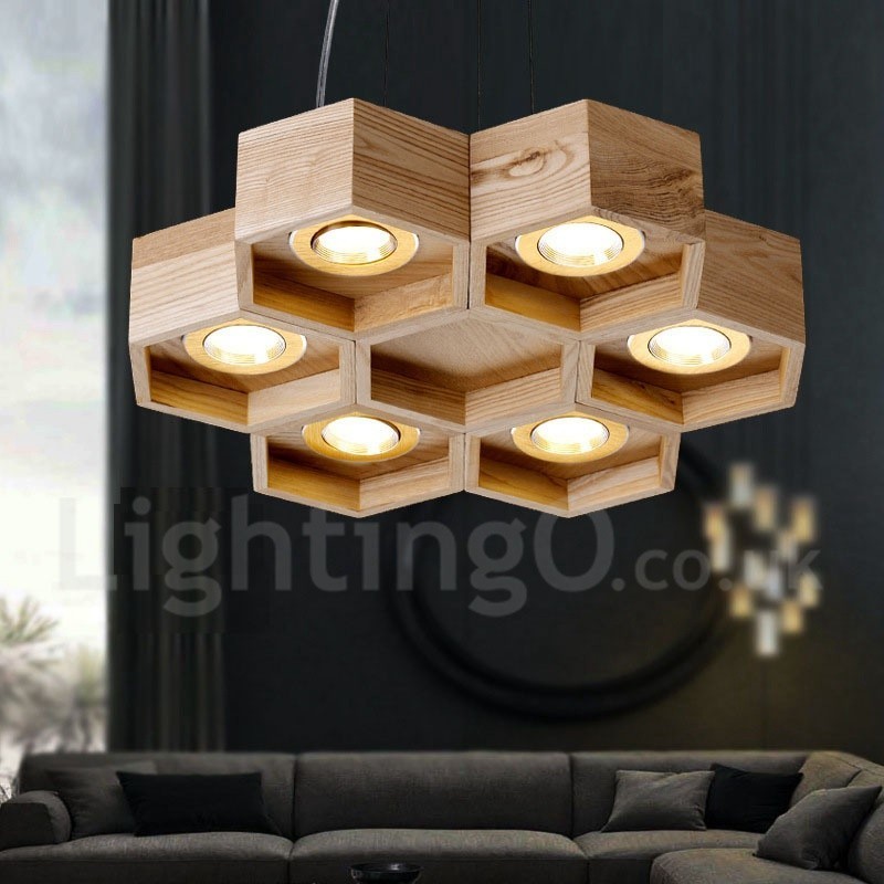 6 Világos fa Modern, kortárs függőlámpa
