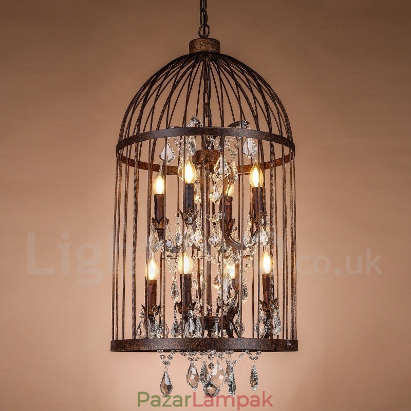 Retro Vintage fém 8 Light madárkalitka függőlámpa