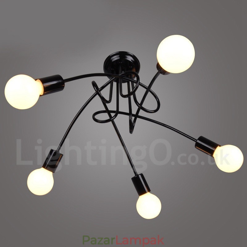 Fekete Country Metal 5 Light csillár lámpa