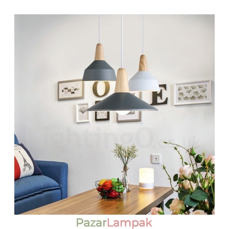 Modern kortárs fa fém többszínű függőlámpa