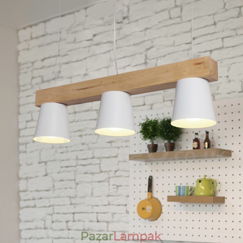 3 Light Modern kortárs fa függőlámpa
