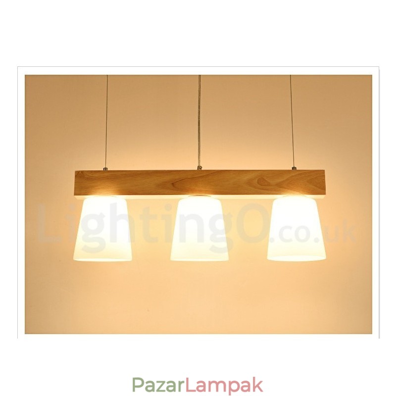 3 Light Modern kortárs fa függőlámpa