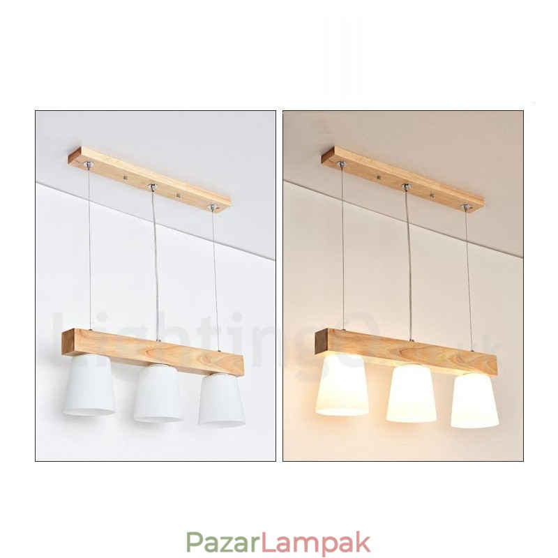 3 Light Modern kortárs fa függőlámpa