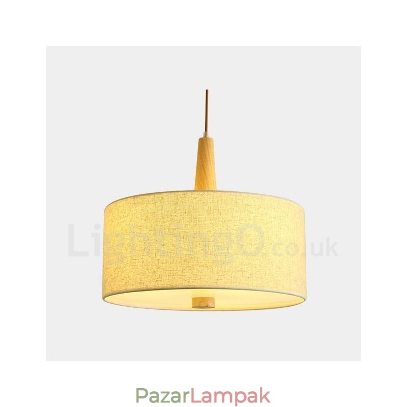 Fából készült modern kortárs dob függőlámpa szövet ernyővel