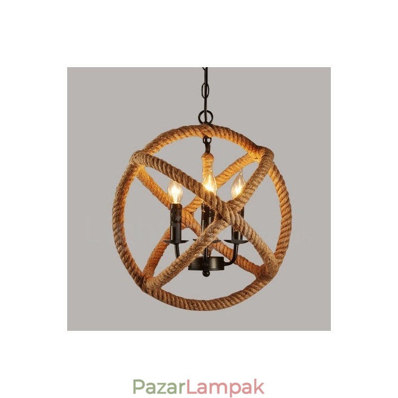 Country Hemp Rope 3 Light Vintage függőlámpa
