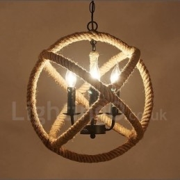 Country Hemp Rope 3 Light Vintage függőlámpa