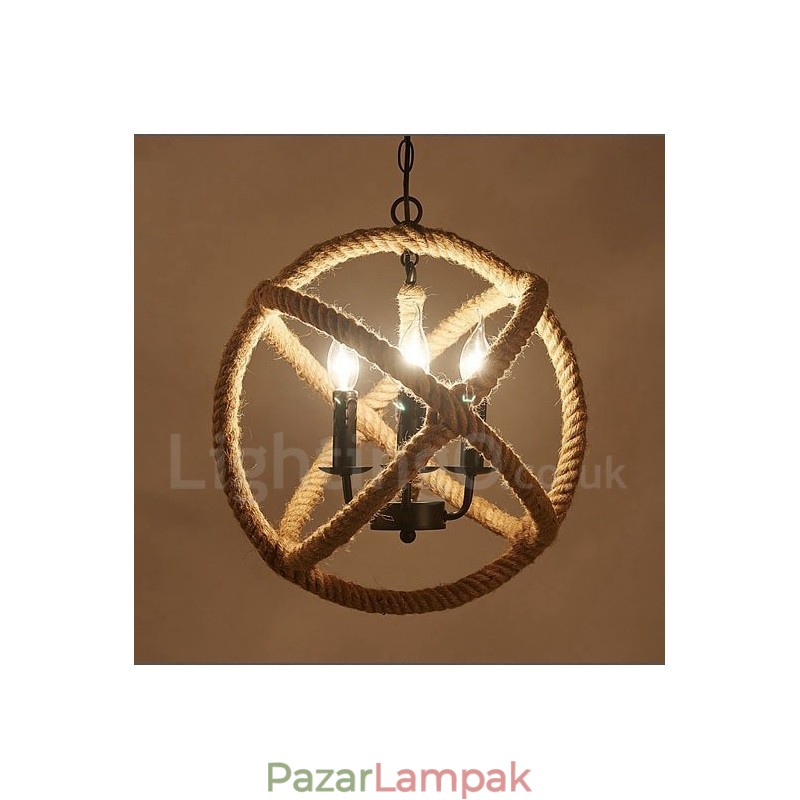 Country Hemp Rope 3 Light Vintage függőlámpa
