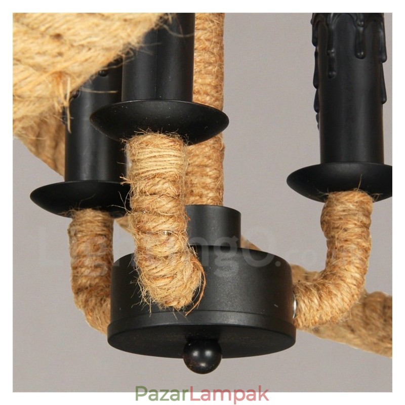 Country Hemp Rope 3 Light Vintage függőlámpa