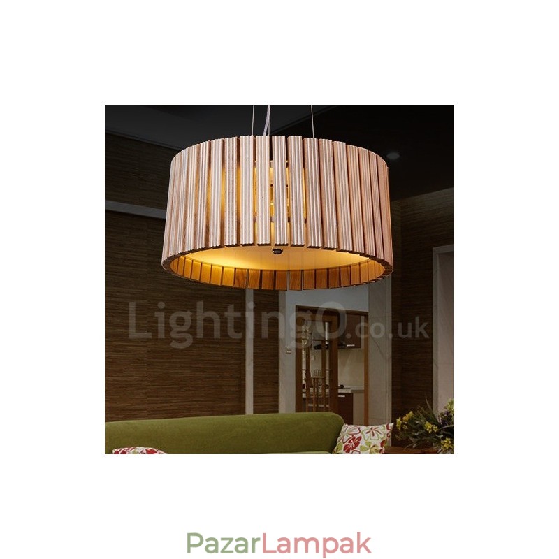 Modern, kortárs fa dob függőlámpa