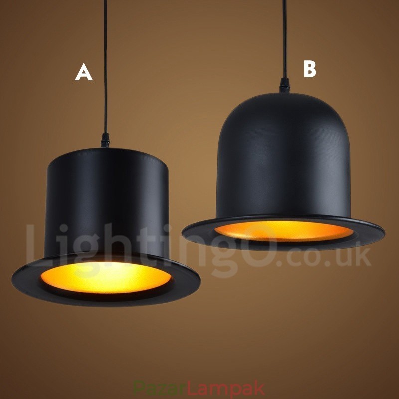 Fekete fém sapka Shape 1 Light Retro Vintage függőlámpa