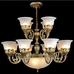 Bronz csillár Fifteen Lights Moire Glass European Retro Classic