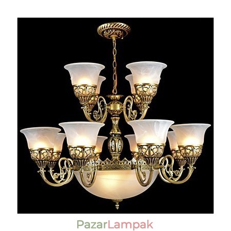 Bronz csillár Fifteen Lights Moire Glass European Retro Classic