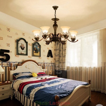 6 Világos rusztikus Lodge integrált fém csillár