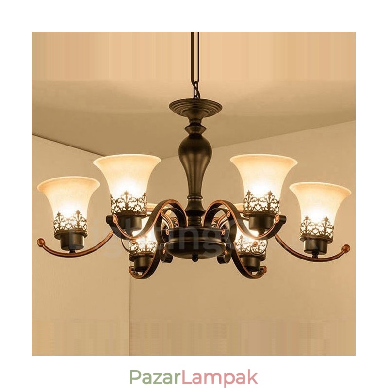 6 Világos rusztikus Lodge integrált fém csillár