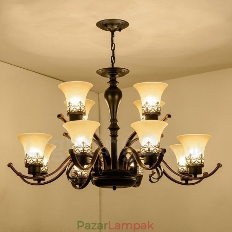 12 Világos rusztikus Lodge integrált fém csillár