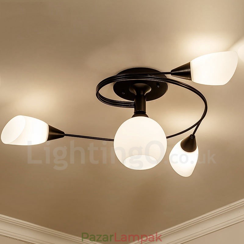 4 Világos rusztikus Lodge integrált csillár üvegernyővel