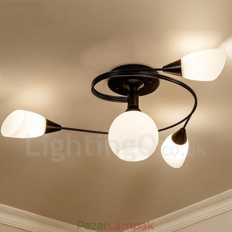 4 Világos rusztikus Lodge integrált csillár üvegernyővel