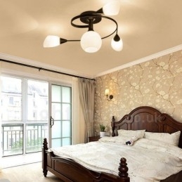 4 Világos rusztikus Lodge integrált csillár üvegernyővel