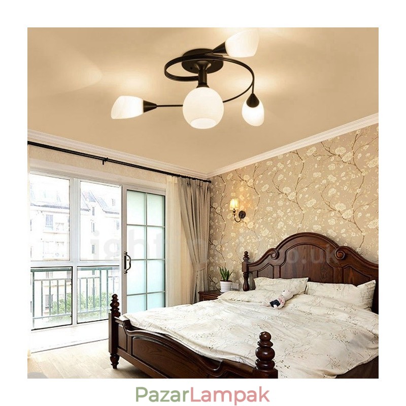 4 Világos rusztikus Lodge integrált csillár üvegernyővel