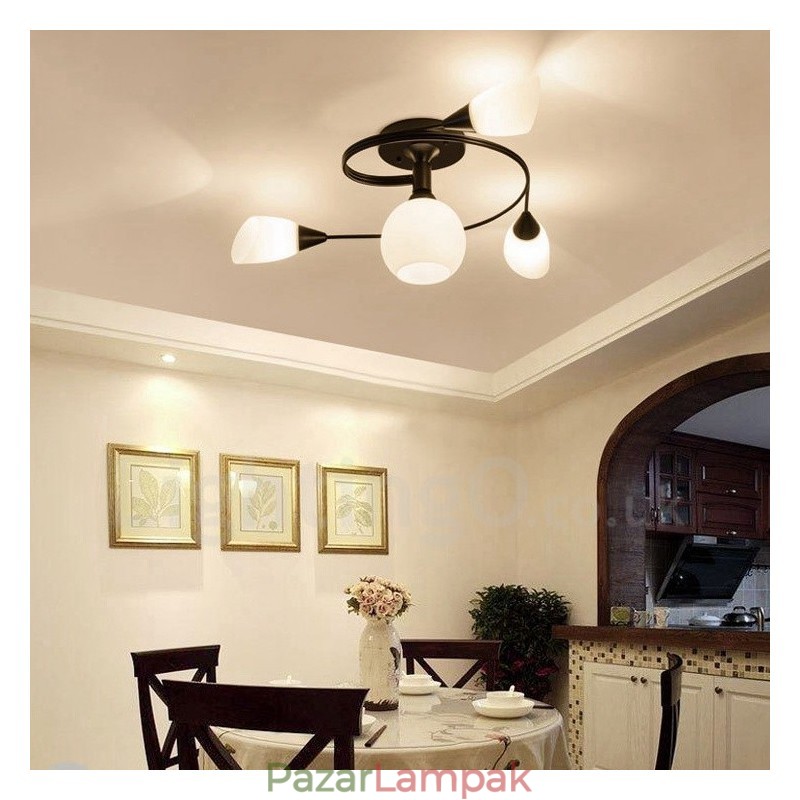 4 Világos rusztikus Lodge integrált csillár üvegernyővel