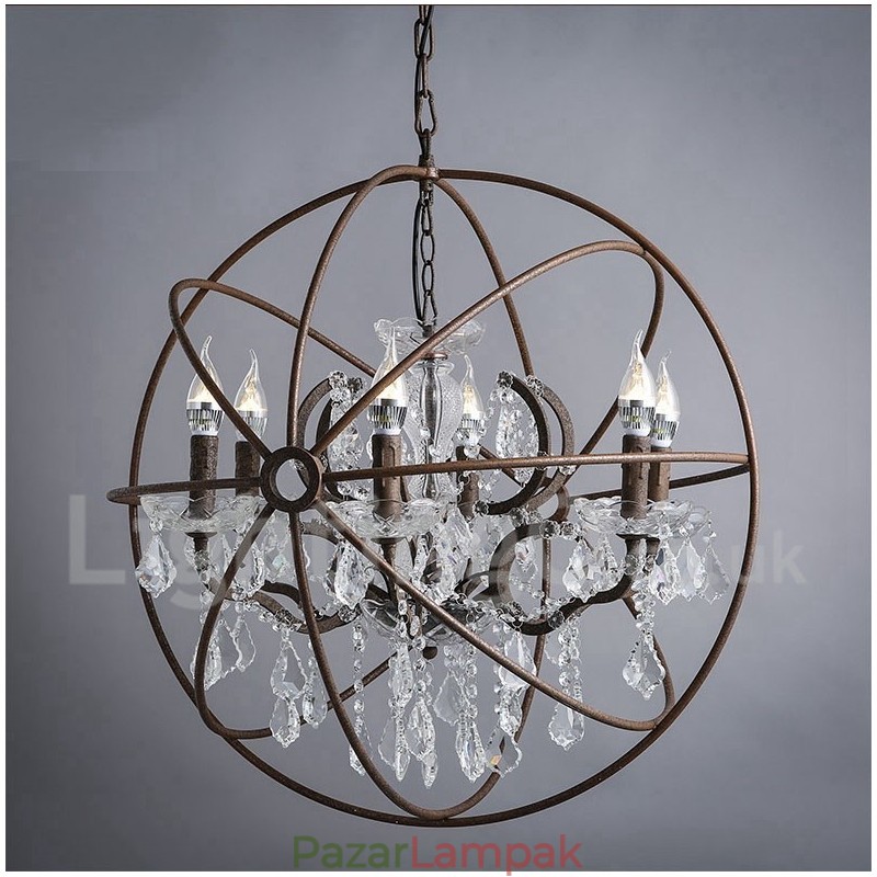 Átmérő 60cm 80cm Vintage kristályfestés fémcsillár rozsdás színű függőlámpa