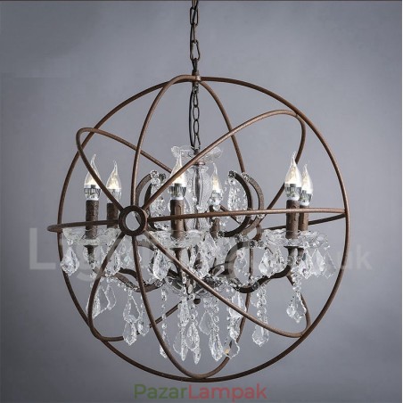 Átmérő 60cm 80cm Vintage kristályfestés fémcsillár rozsdás színű függőlámpa Átmérő 60cm 80cm Vintage kristályfestés fémcsillár rozsdás színű függőlámpa