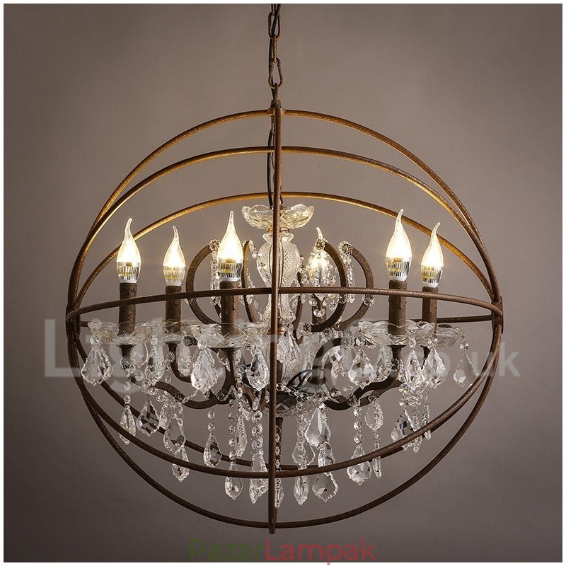 Átmérő 60cm 80cm Vintage kristályfestés fémcsillár rozsdás színű függőlámpa