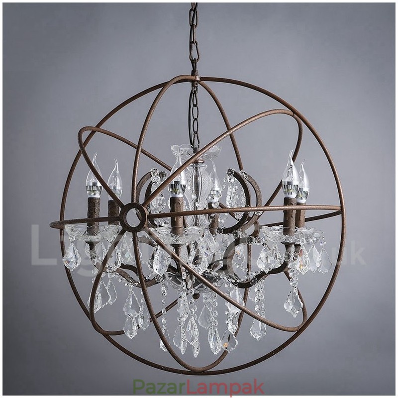 Átmérő 60cm 80cm Vintage kristályfestés fémcsillár rozsdás színű függőlámpa