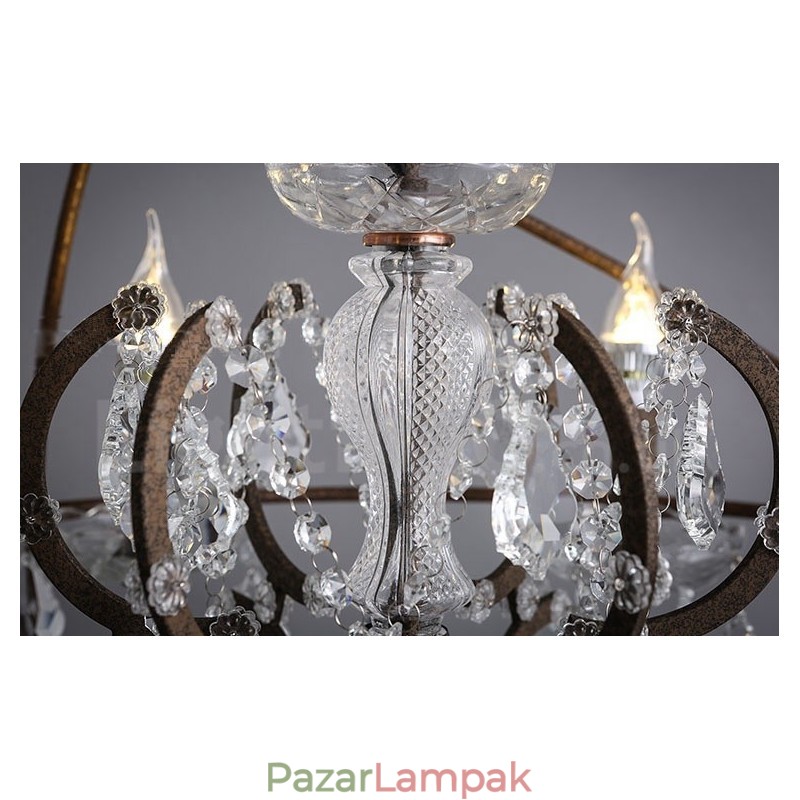 Átmérő 60cm 80cm Vintage kristályfestés fémcsillár rozsdás színű függőlámpa