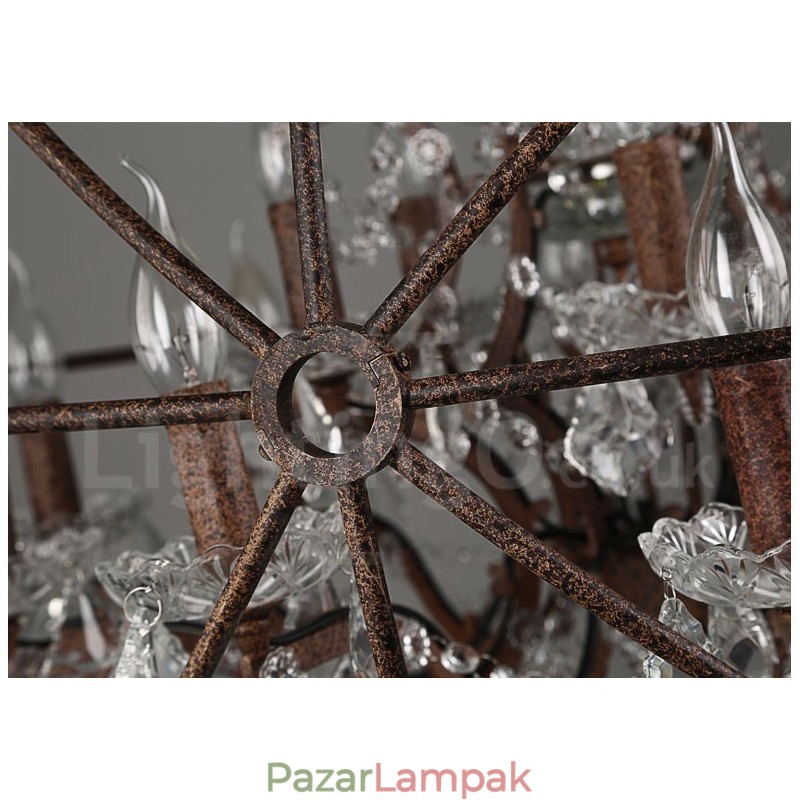 Átmérő 60cm 80cm Vintage kristályfestés fémcsillár rozsdás színű függőlámpa