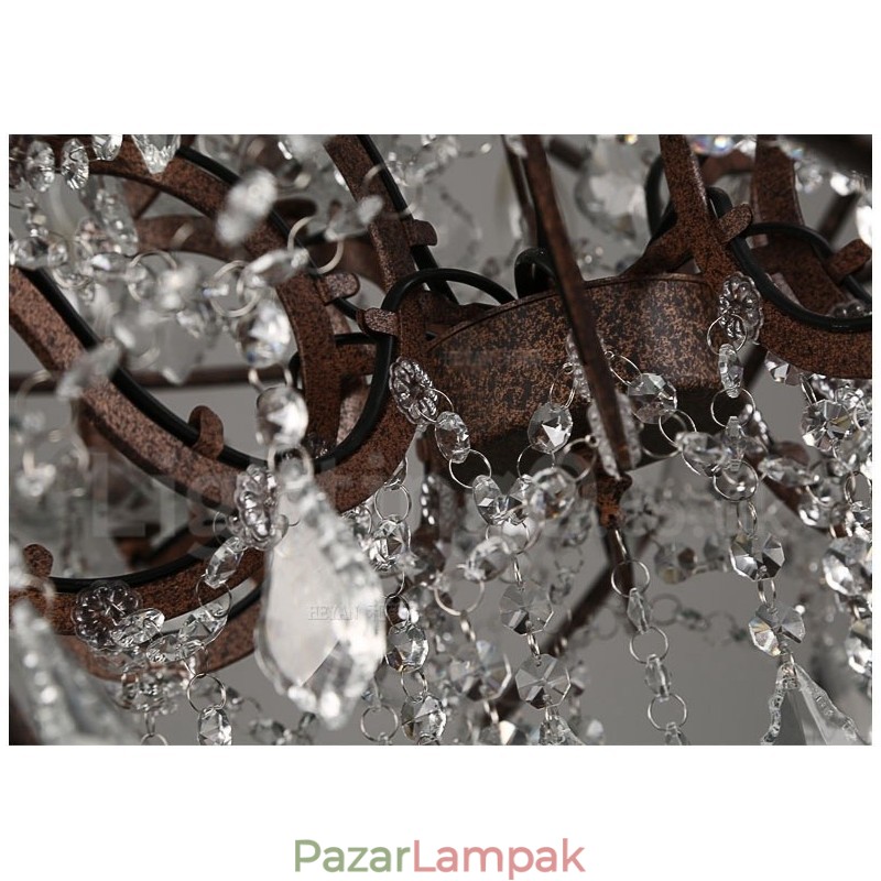 Átmérő 60cm 80cm Vintage kristályfestés fémcsillár rozsdás színű függőlámpa