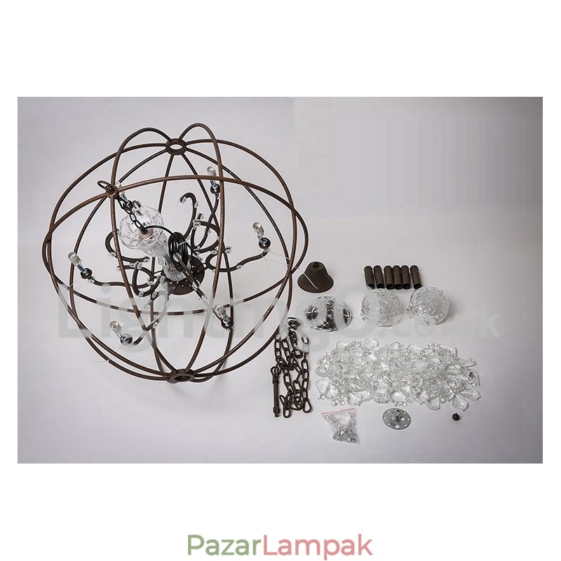 Átmérő 60cm 80cm Vintage kristályfestés fémcsillár rozsdás színű függőlámpa