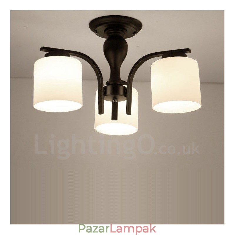 3 Light Country integrált fém csillár üvegernyővel