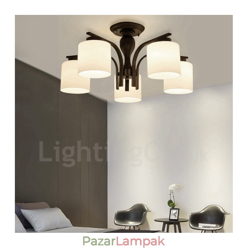 5 Light Country integrált fém csillár üvegernyővel