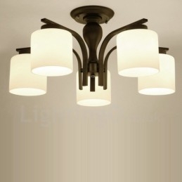 5 Light Country integrált fém csillár üvegernyővel