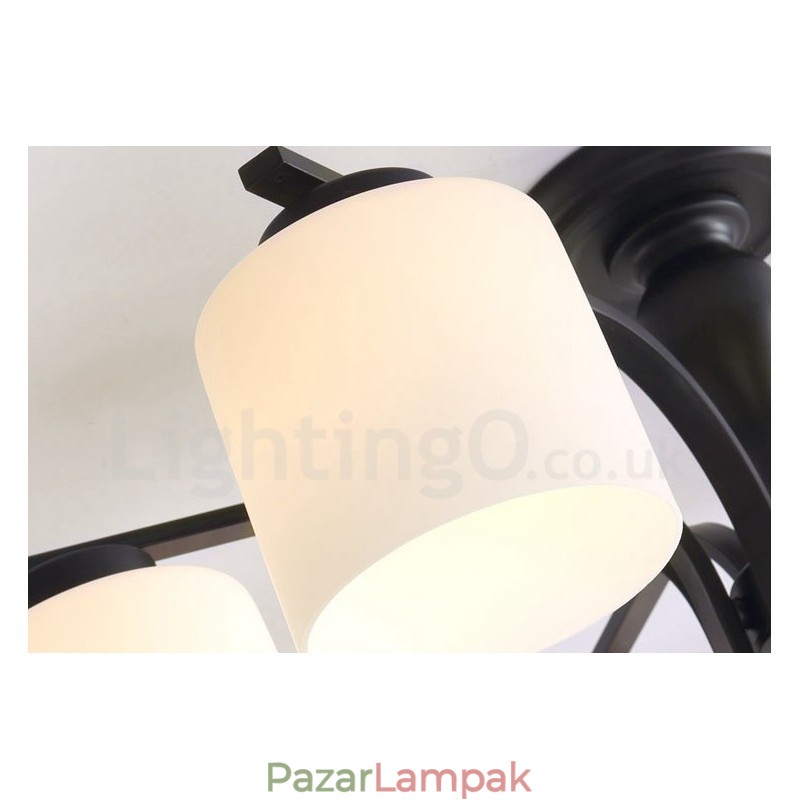 5 Light Country integrált fém csillár üvegernyővel