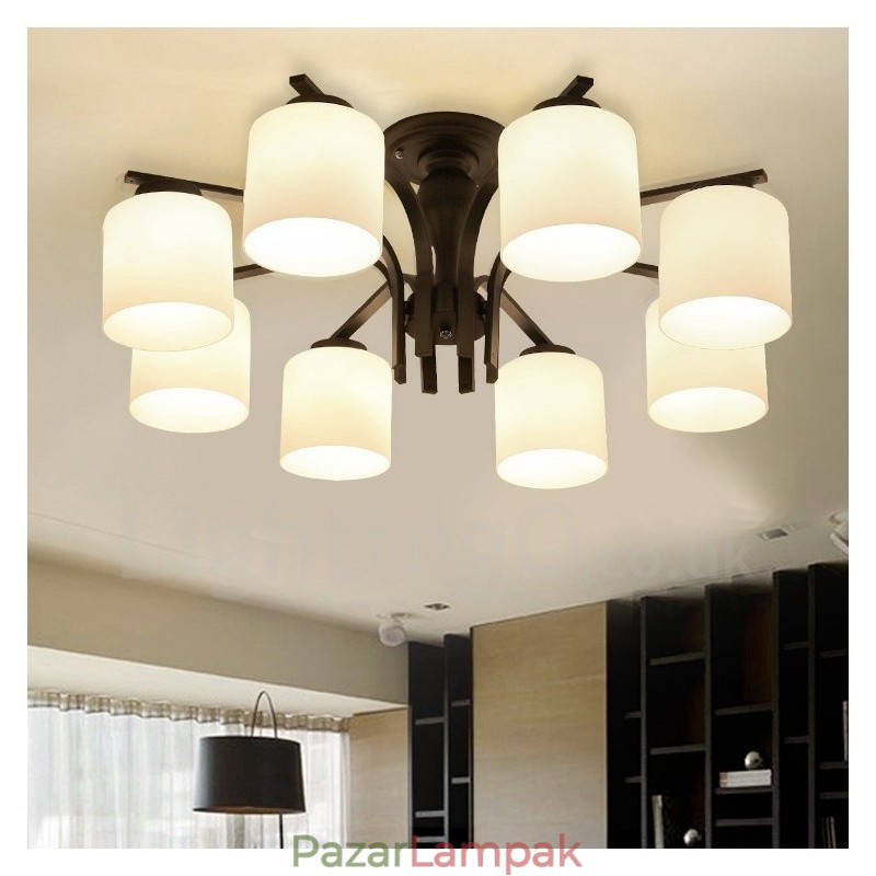 8 Light Country integrált fém csillár üvegernyővel
