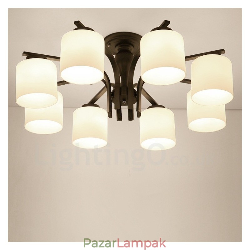 8 Light Country integrált fém csillár üvegernyővel