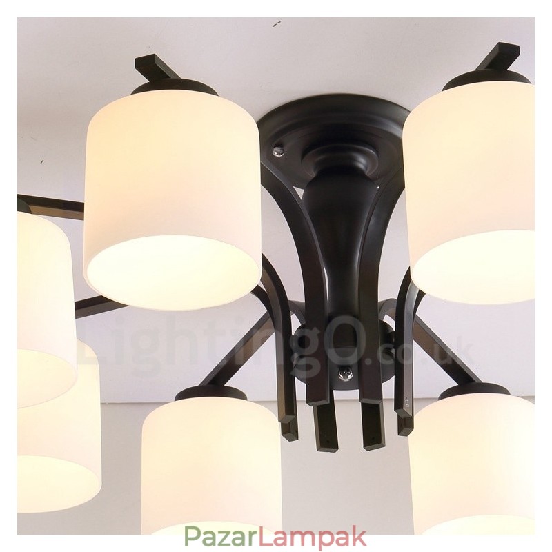 8 Light Country integrált fém csillár üvegernyővel