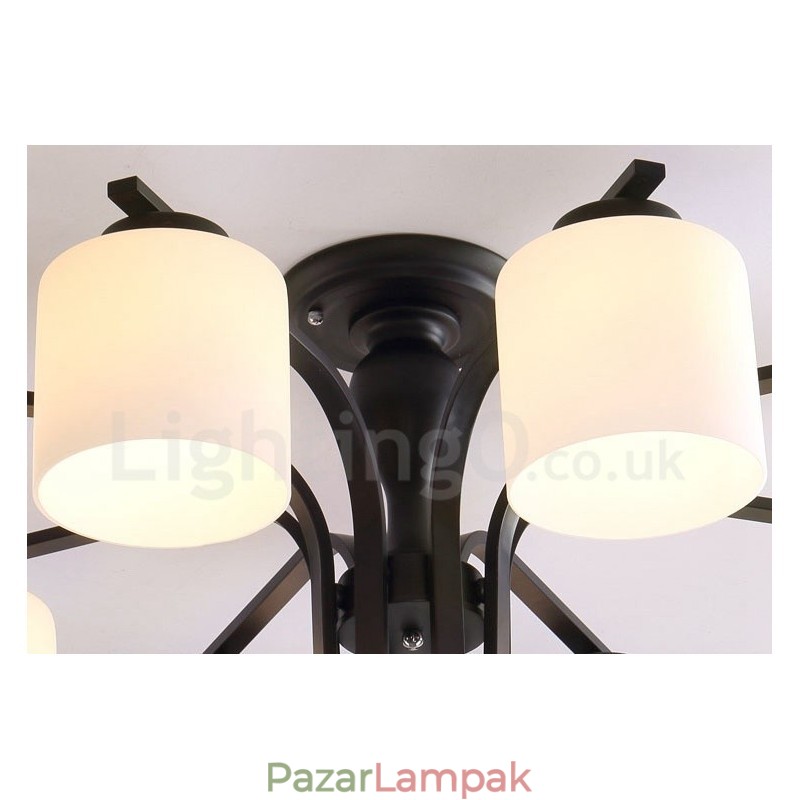 8 Light Country integrált fém csillár üvegernyővel