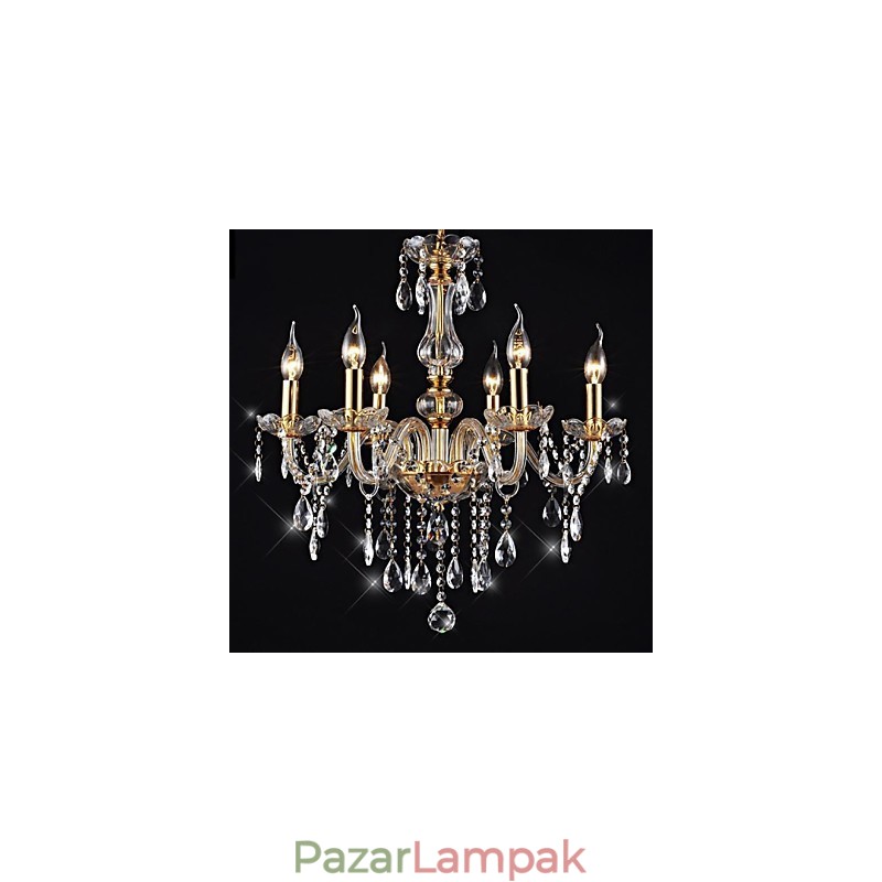 Chandelier 6 Lights Golden Vintage Crystal Feature