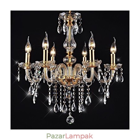 Chandelier 6 Lights Golden Vintage Crystal Feature