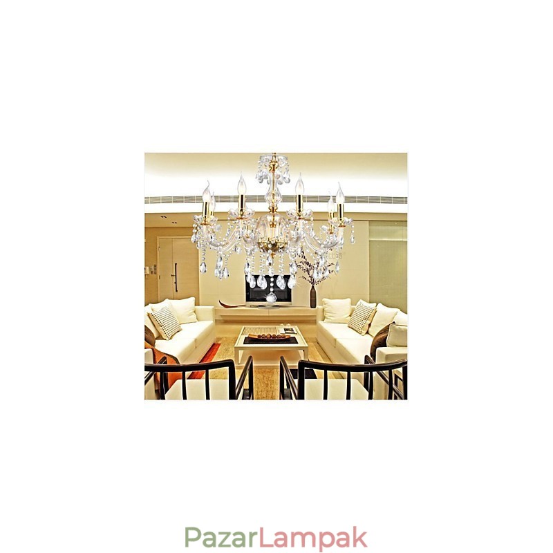 Chandelier 6 Lights Golden Vintage Crystal Feature