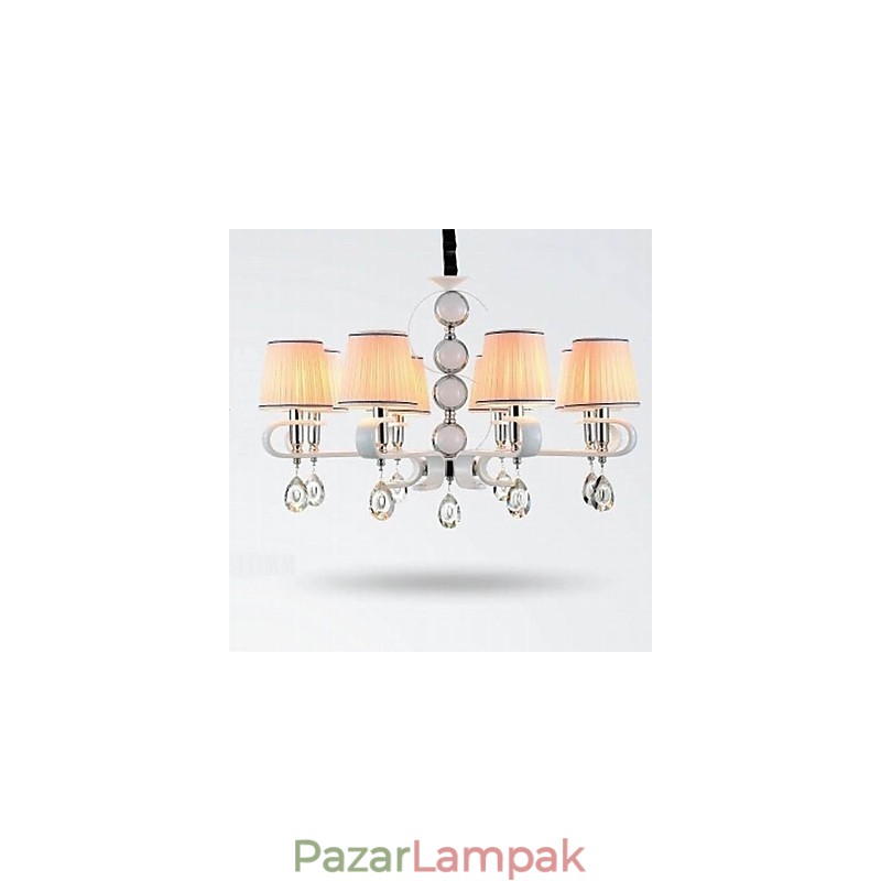 Fabric Chandelier 8 Light High Grade lámpa fehér jade ezüst gyűrű